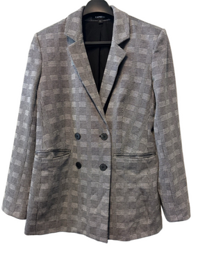 Express Black White Glen Plaid Double Breasted Blazer Size L